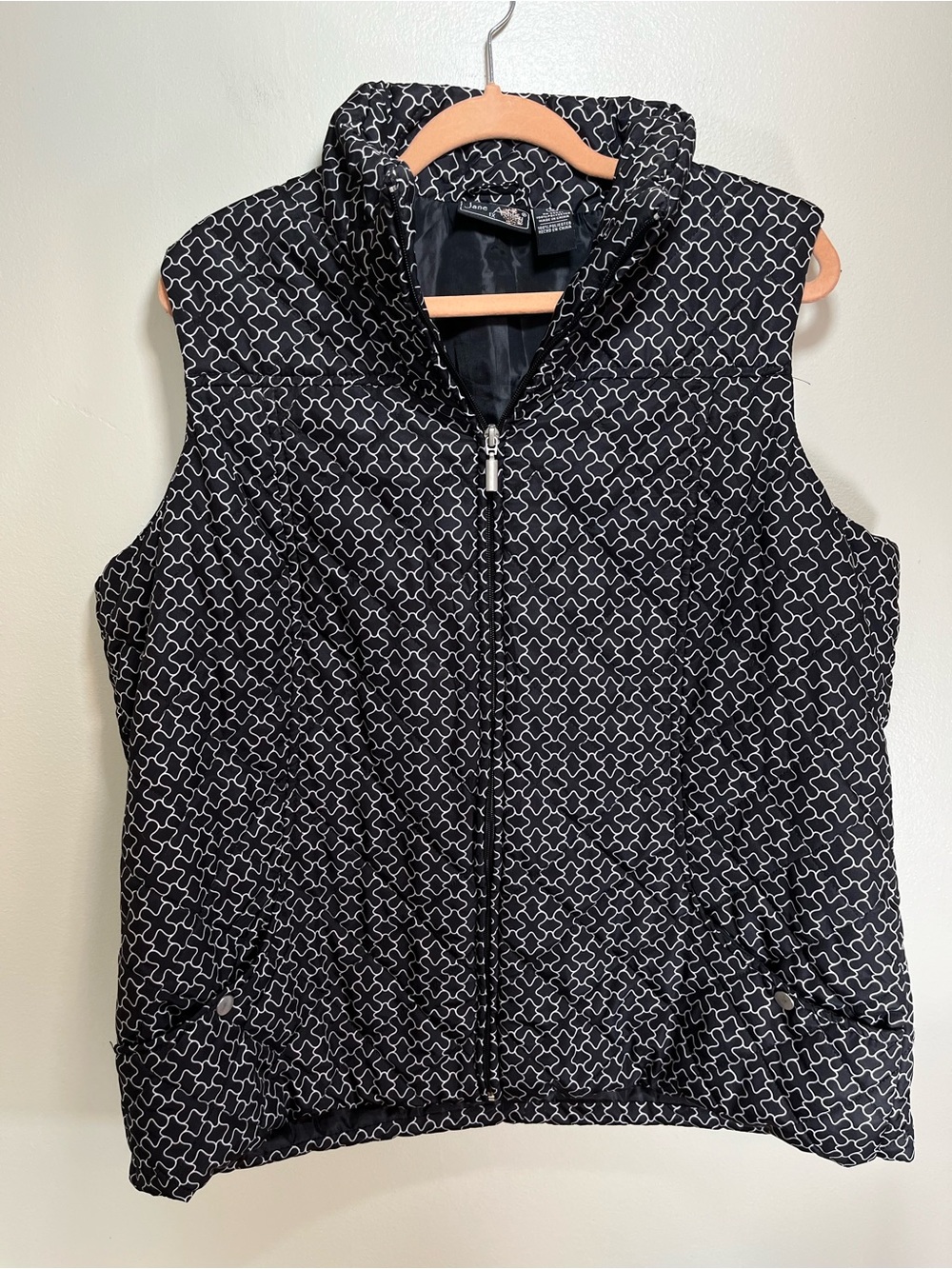 Jane Ashley Black Geometric Lattice Quilted Puffer Vest Jacket 1X
